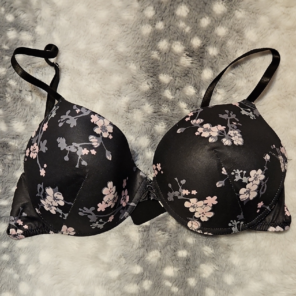 Source Unknown Black and Pink Floral Bra